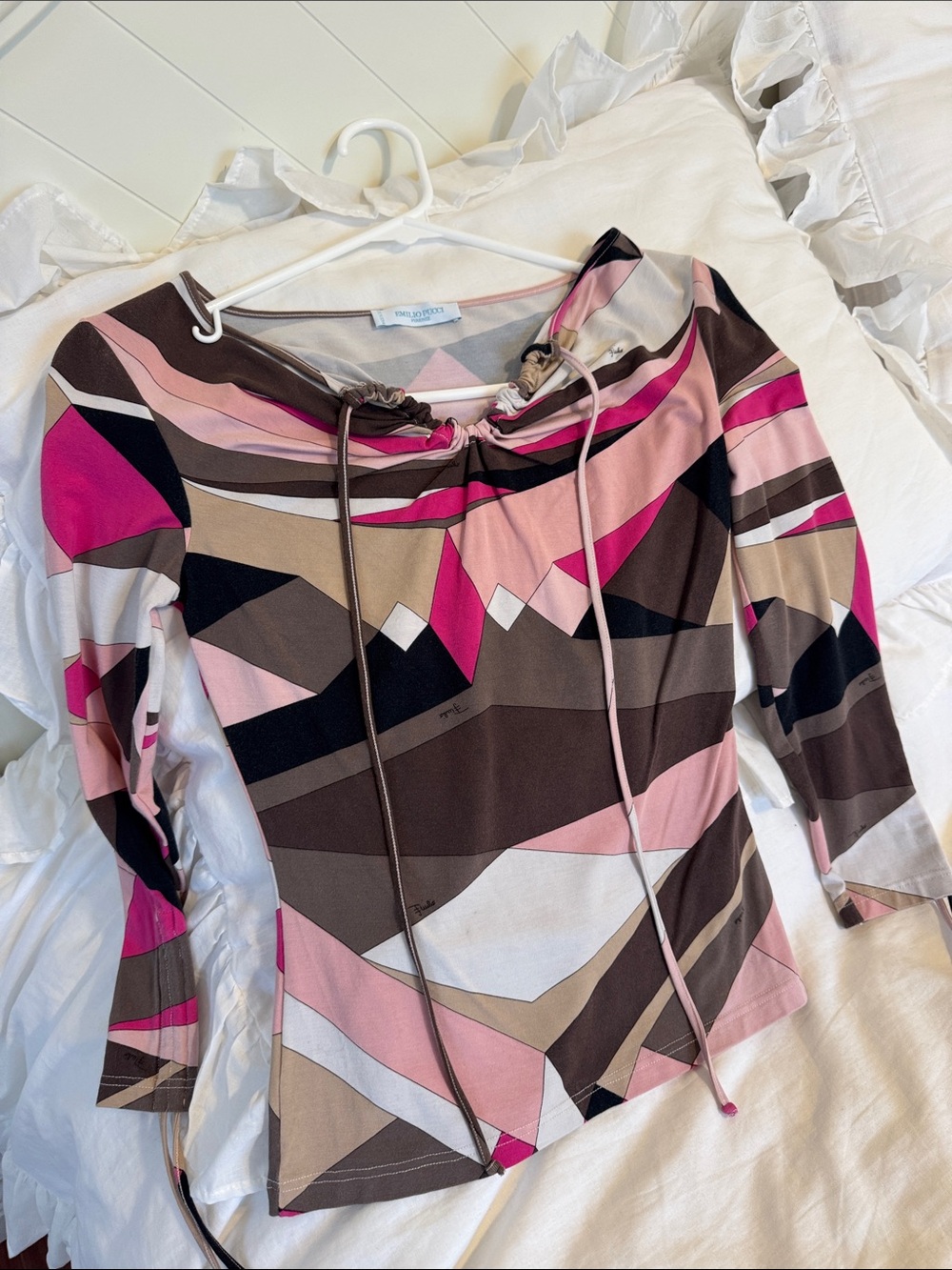 Emilio Pucci Pink Multi-Color Geometric Drawstring Top